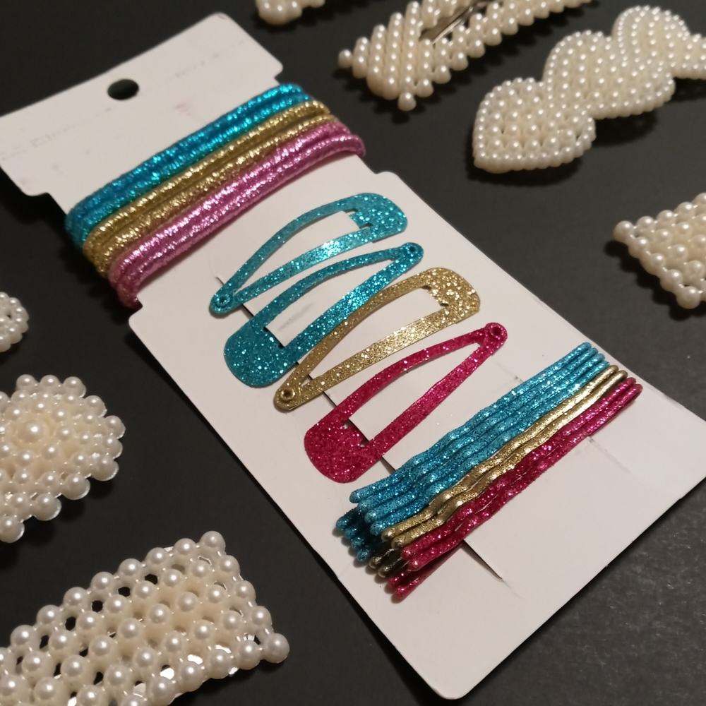 Super 🌈 Rainbow Sparkle Pearl HairClip Tie Set